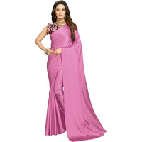Kaugalian store Women Soft Satin Silk Saree With Digital Printed Unstiched Blouse Piece For Girls And Women. (MAGENTA)