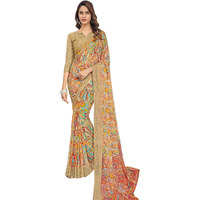 Jaanvi fashion Womens Printed Chiffon Saree With Blouse Piece(star-chiffon-20402-b)