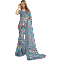 Jaanvi fashion Womens Printed Chiffon Saree With Blouse Piece(star-chiffon-20404-a)