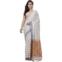 T.J. SAREES Khadi Cotton Begampuri Sarees for Women Traditional Bengali Saree for Women Authentic Handloom Sarees Elegant Indian Wear (Golden And White Pack of 1)