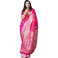 SGF11- Womens Kanjivaram Pure Soft Silk Handloom Saree Pure Golden Zari With Blouse Piece (Pink)