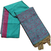NK Textiles Womens PlainSolid With Tribal Warli Design Border Woven Raw Silk Saree With Tassels (14 Designs & Colors), Green