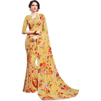 Mermaid Ocean Womens Georgette Floral Saree with Blouse Piece (ME0262_Beige Brown)