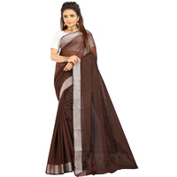 Indian Fashionista Stylish Cotton Silk Casual Wear Saree With Unstitched Blouse For Women (Plainbrown)