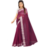 Indian Fashionista Stylish Cotton Silk Casual Wear Saree With Unstitched Blouse For Women (Plainpurple)
