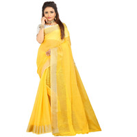 Indian Fashionista Stylish Cotton Silk Casual Wear Saree With Unstitched Blouse For Women (Plainyellow)