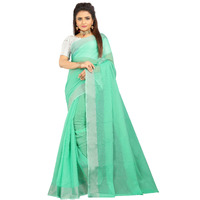 Indian Fashionista Stylish Cotton Silk Casual Wear Saree With Unstitched Blouse For Women (Plaingreen)