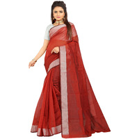 Indian Fashionista Stylish Cotton Silk Casual Wear Saree With Unstitched Blouse For Women (Plainred)