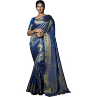 Vardha Womens Kanchipuram Art Silk Saree with Unstitched Blouse Piece - Zari Woven Work Sarees for Wedding (Kaya Silk, 479, Navy Blue)