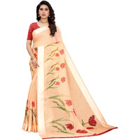 Tarshika Womens Linen Printed Saree With Blouse piece(VANI ORANGE_Free Size)
