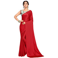 Kaugalian store Soft Satin Silk Saree for Girls and Women with Designer Digital Printed Blouse Piece - Red