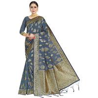Vardha Womens Banarasi Art Silk Saree with Unstitched Blouse Piece - Zari Woven Work Sarees for Wedding (Paneri, 18, Grey)