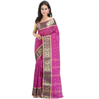 RAJ SAREE HOUSE Womens Pure Cotton Tant Handloom Saree without Blouse Piece (Magenta)