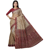 SHANVIKA Womens Pure Cotton Floral Print Saree Without Blouse Piece (Snv-222-21-bge.mrn)