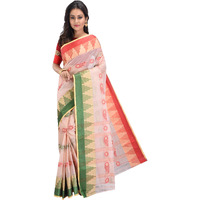 RAJ SAREE HOUSE Womens Traditional Pure Cotton Bengali Handloom Tant Saree without Blouse Piece - (Biscuit)