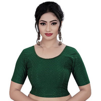 Sidhidata Women Round Neck Dobby Relaxed Fit Lycra Stretchable Regular Fit Short Sleeve Blouse (Free Size-28-36_Bottle Green)