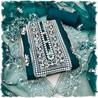 Sidhidata Womens Organza Embroidered Unstitched Salwar Suit Dress Material With Embroidery Work Dupatta (DM HumTum Rama_Rama_Free Size)