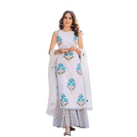 Sidhidata Womens Cotton Blend Printed Straight Kurta Sharara Set with Embroidered Dupatta (KSS Sky Blue_S_Sky Blue_Small)