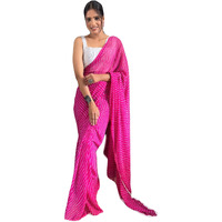 Sidhidata Womens Georgette Bandhni/Bandhej Printed Ready To Wear 1 Minute Saree With Unstitched Blouse Piece (RTW Bandhani Rani_Rani_Free Size)