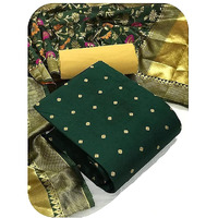 Sidhidata Womens Banarasi Jacquard Chanderi Cotton Unstitched Salwar Suit Dress Material With Dupatta (Free Size_Bottle Green)