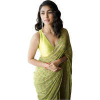 Sidhidata Womens Georgette Floral Printed Saree With Unstitched Blouse Piece (BulBul Yellow_Yellow_Free Size)