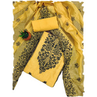 Sidhidata Womens Chanderi Embroidery Work Unstitched Salwar Suit Dress Material With Chanderi Embroidered Dupatta (DM Cobra Yellow_Yellow_Free Size)