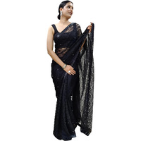 Sidhidata Womens Rasal Net Pearl Aari work Ready To Wear one Minute Saree With Unstitched Blouse Piece (Rasal Black_Black_Free Size)