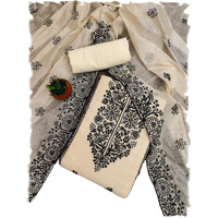 Sidhidata Womens Chanderi Embroidery Work Unstitched Salwar Suit Dress Material With Chanderi Embroidered Dupatta (DM Cobra Cream_Cream_Free Size)