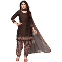 Sidhidata Womens Womens Crepe Printed Patiyala Salwar Suit Dress Material Suit (DM Brown Rose_Brown_Unstitched)