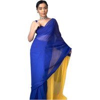 Sidhidata Womens Georgette Plain Ready To Wear one Minute Saree With Unstitched Blouse Piece (RTW Alia Royal Blue_Royal Blue_Free Size)