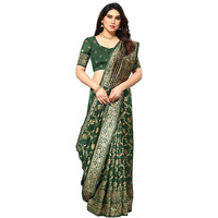 Sidhidata Womens Kanjivaram Banarasi Jacquard Silk Saree With Blouse Piece (Silk Hanuman Bottle Green_Bottle Green_Free Size)