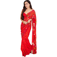 Sidhidata Womens Georgette Printed Saree With Unstitched Blouse Piece (Shraddha Red)