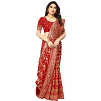 Sidhidata Womens Kanjivaram Banarasi Jacquard Silk Saree With Blouse Piece (Silk Hanuman Red_Red_Free Size)