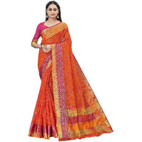Sidhidata Womens Embroidered Cotton Linen Silver Zari Patta Saree With Unstitched Blouse Piece (Z Orange)