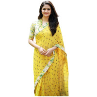 Sidhidata Womens Georgette Floral Printed Saree With Unstitched Blouse Piece (Neem Yellow_Free Size)
