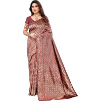 Sidhidata Womens Banarasi Jacquard Silk Saree With Unstitched Blouse Piece (Silk Kasturi Maroon_Maroon_Free Size)
