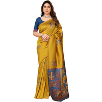 Sidhidata Womens Kanjivaram Banarasi Soft Silk Saree With Unstitched Blouse Piece (Silk Box Flower Mustard_Mustard_Free Size)