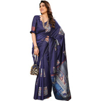 Sidhidata Womens Kanjivaram Banarasi Soft Silk Saree With Unstitched Blouse Piece (Silk Box Flower Navy_Navy_Free Size)