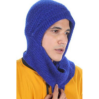 Sidhidata Textile Mens and Womens Unisex Wool Knitted Cap Muffler for Winter Wear Free Size (Muffler Cap) (Royal Blue)