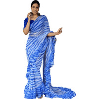 Sidhidata Womens Georgette Printed Ruffle Ready To Wear 1 Minute saree With Unstitched Blouse Piece (Ruffle Black_Black_Free Size)