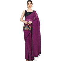 Sidhidata Womens Georgette Pom-Pom Lace Boardered Saree With Unstitched Blouse Piece (Zomato) (Jamli)