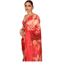 Sidhidata Womens Printed Chiffon Georgette Saree With Unstitched Blouse Piece (Deepika Flower_Peach_Free Size)