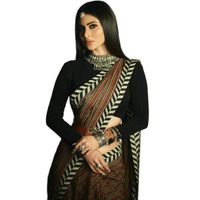 Sidhidata Womens Striped Digital Print Georgette Saree With Blouse Piece (Mouni Roy Lining_Coffee_Free Size)