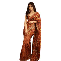 Sidhidata Womens Printed Georgette Saree With Unstitched Blouse Piece (Mouni Roy Flower_Maroon_Free Size)