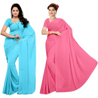 Sidhidata Womens Pure Georgette Saree With Blouse Piece (Pack of 2) (combo plain 719-701_Sky Blue & Baby Pink), Free Size