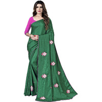 Sidhidata Womens Dola Silk Embroidered Saree With Unstitched Blouse Piece (Bottle Green)
