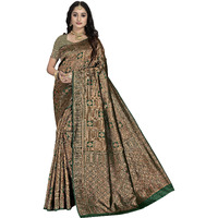 Sidhidata Womens Banarasi Jacquard Copper Zari Silk Saree With Unstitched Blouse Piece(Free Size) (Bottle Green)