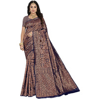 Sidhidata Womens Banarasi Jacquard Copper Zari Silk Saree With Unstitched Blouse Piece(Free Size) (Z Navy Blue)