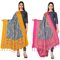 Sidhidata Womens Pack of 2 Printed Khadi Cotton Silk Dupatta With Tassels (2.25 Mtr_MultiColour)