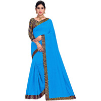Sidhidata Womens Lace Bordered Chanderi Cotton Saree With Unstitched Blouse Piece (Sky Blue)